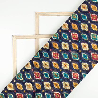 Space Blue And Dijon Yellow Abstract Pattern Foil Print Kota Doria Fabric
