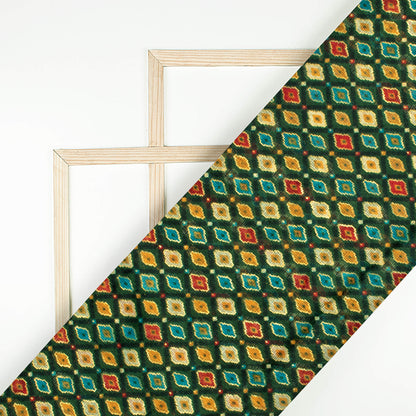 Forest Green And Dijon Yellow Abstract Pattern Foil Print Kota Doria Fabric