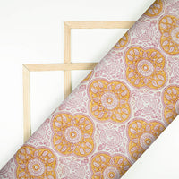 Mustard Yellow And Maroon Traditonal Pattern Handblock Pure Banarasi Chanderi Fabric