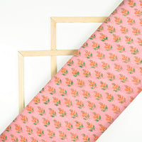 Peach And Orange Booti Pattern Handblock Pure Banarasi Chanderi Fabric - Fabcurate