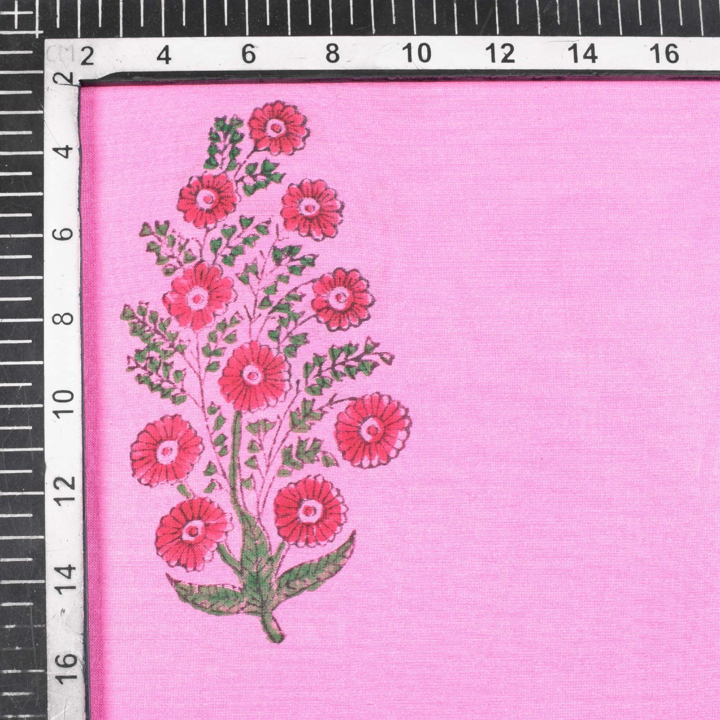Taffy Pink And Red Floral Pattern Handblock Pure Banarasi Chanderi Fabric