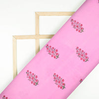 Taffy Pink And Red Floral Pattern Handblock Pure Banarasi Chanderi Fabric