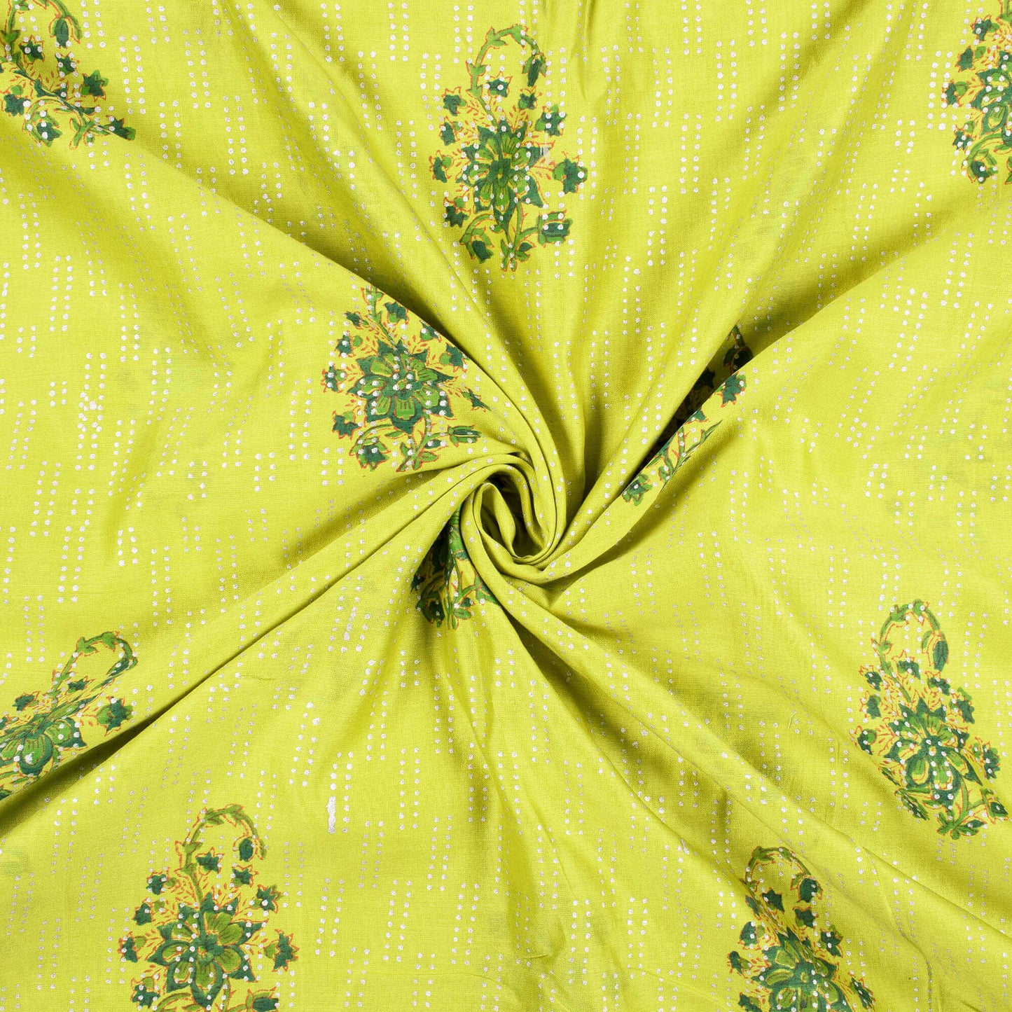 Light parrot Green Floral Pattern Handblock Pure Banarasi Chanderi Fabric