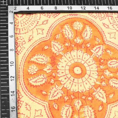 Cream And Gold Yellow Traditional Pattern Handblock Pure Banarasi Chanderi Fabric