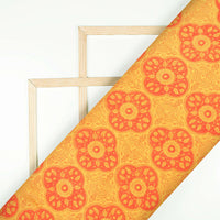 Yellow And Orange Traditional Pattern Handblock Pure Banarasi Chanderi Fabric