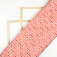 Coral Peach And Red Stripes Pattern Handblock Cotton Lurex Fabric