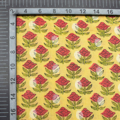 Laguna Yellow And Cerise Pink Floral Pattern Handblock Cotton Lurex Fabric