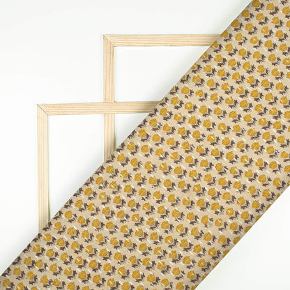 Beige And Tuscany Yellow Floral Pattern Handblock Cotton Lurex Fabric