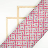 Rose Pink And White Floral Pattern Handblock Cotton Lurex Fabric