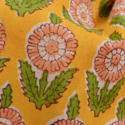 Yellow And Peach Floral Pattern Handblock Cotton Fabric