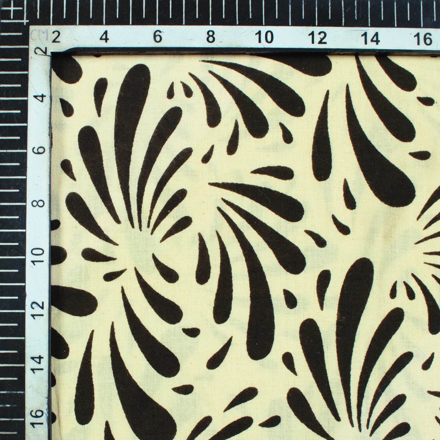 Cream And Black Floral Pattern Dabu Handblock Cotton Fabric - Fabcurate