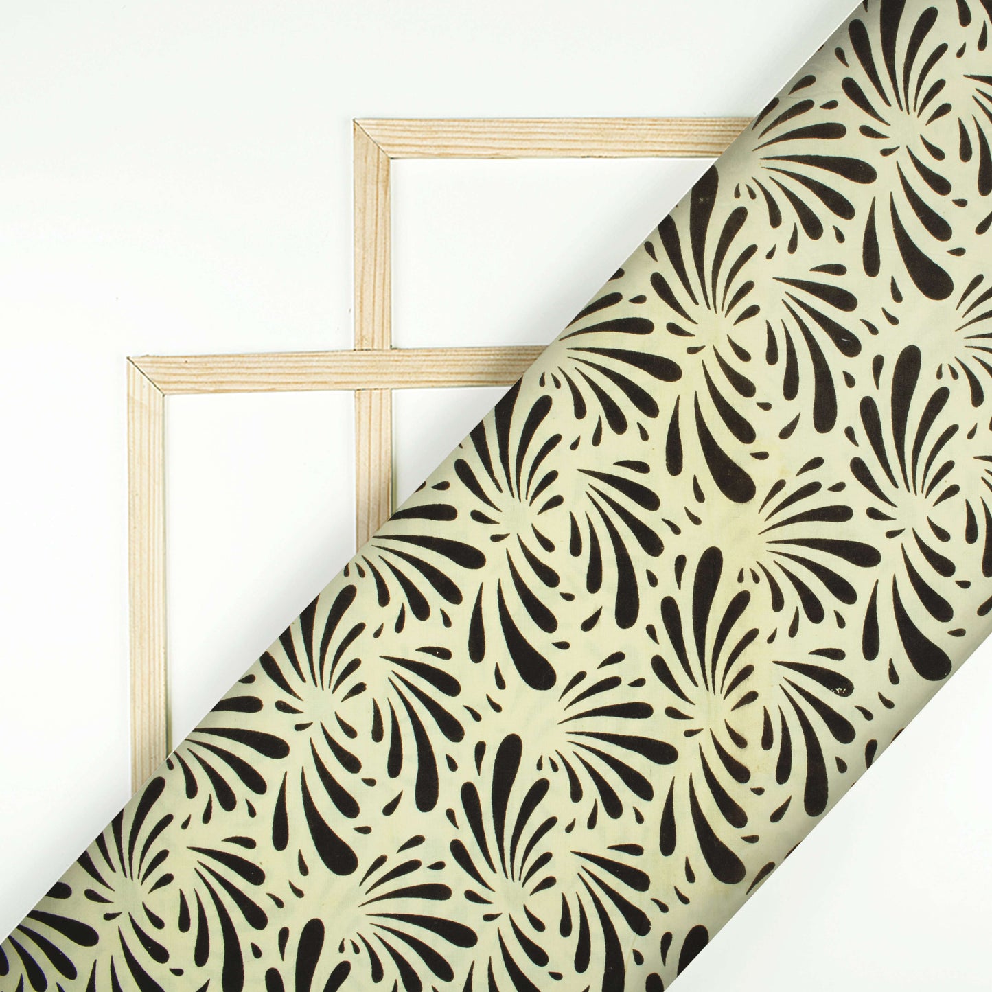 Cream And Black Floral Pattern Dabu Handblock Cotton Fabric - Fabcurate
