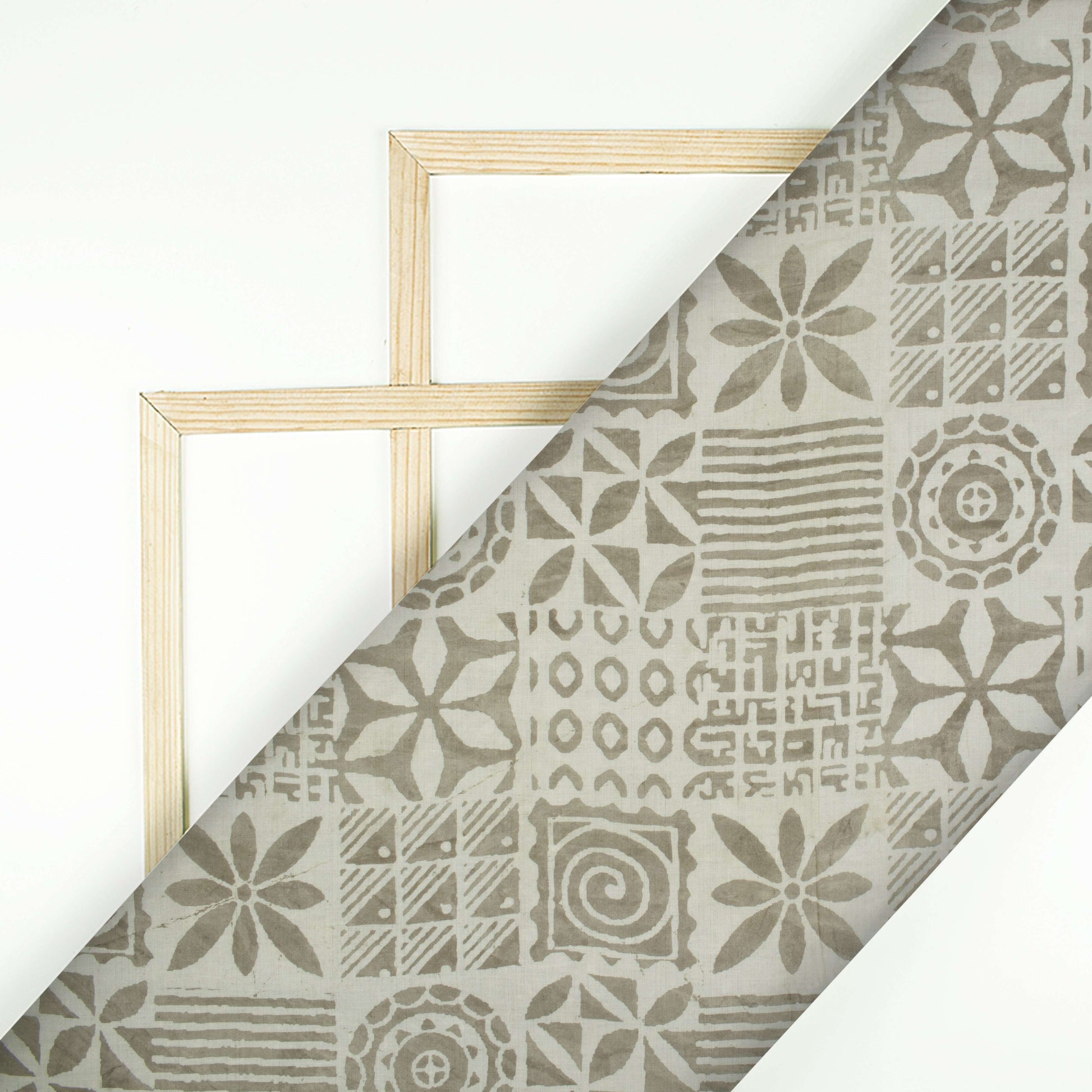 Brown And Off White Floral Pattern Kashish Handblock Cotton Fabric - Fabcurate