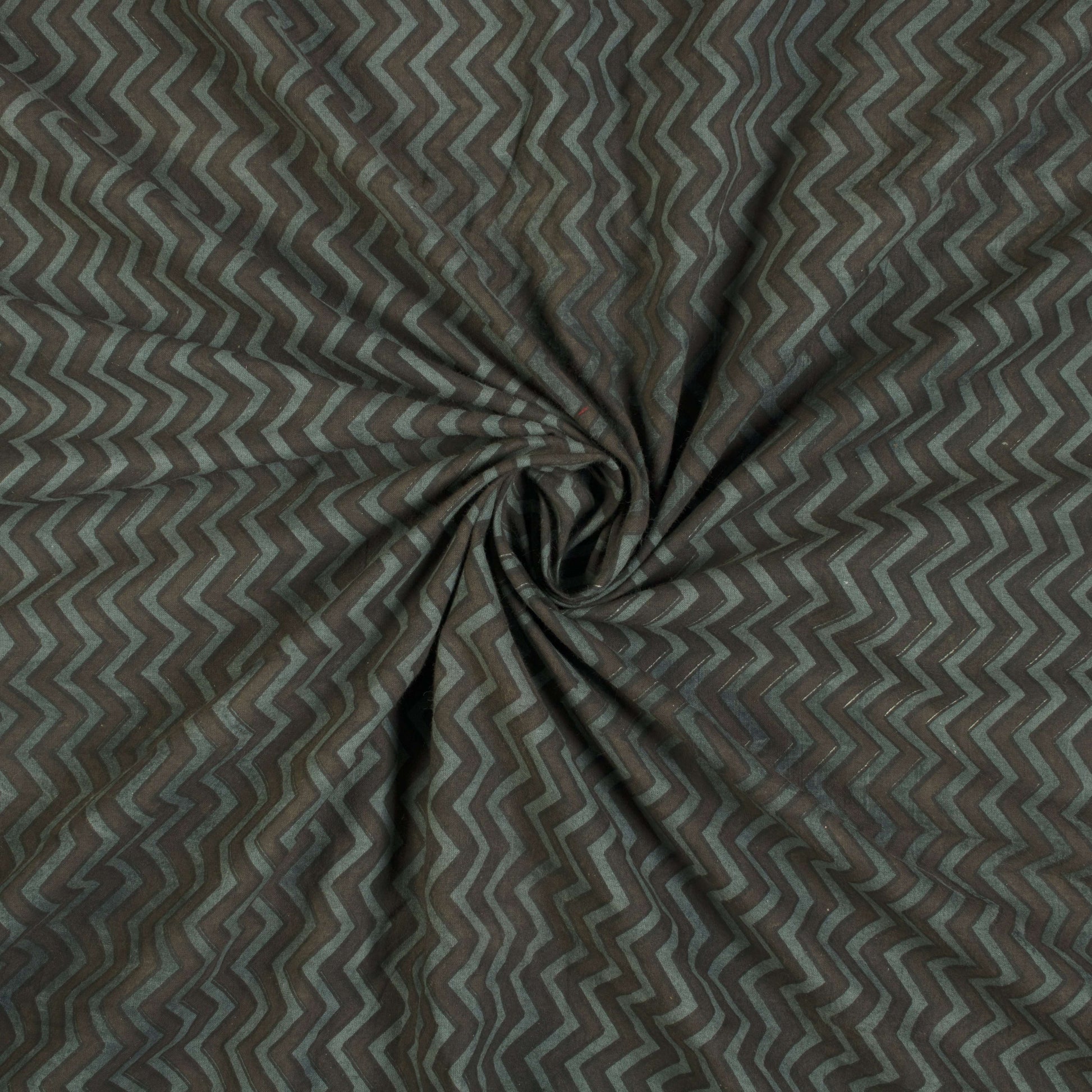 Brown And Grey Chevron Pattern Handblock Cotton Fabric - Fabcurate