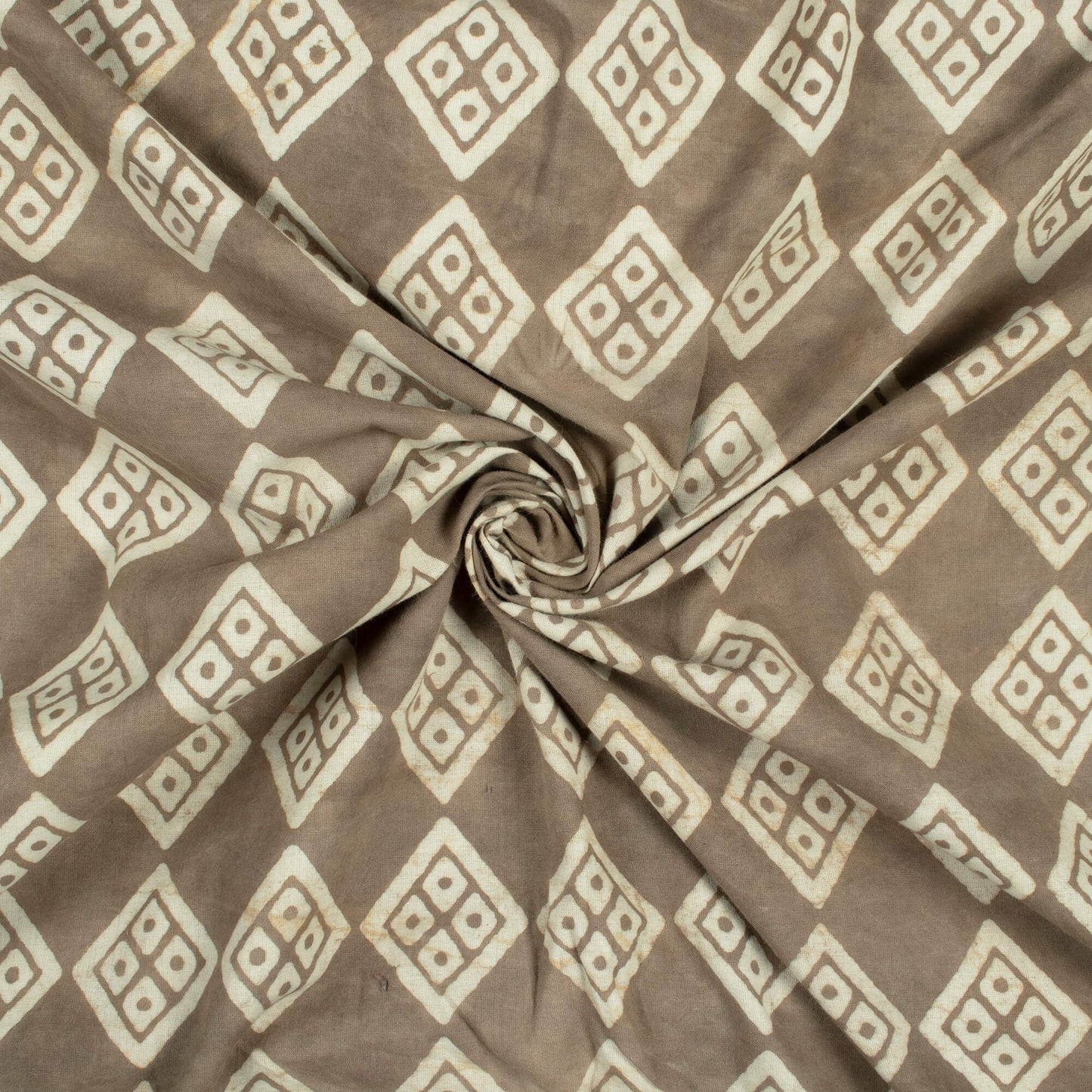 Grey And Cream Geometric Pattern Kashish Handblock Cotton Fabric