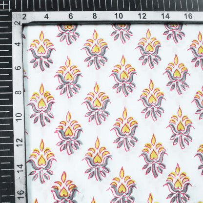 White And Mustard Yellow Booti Pattern Natural Dye Handblock Organic Cotton Fabric