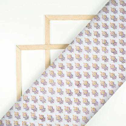 White And Mustard Yellow Booti Pattern Natural Dye Handblock Organic Cotton Fabric