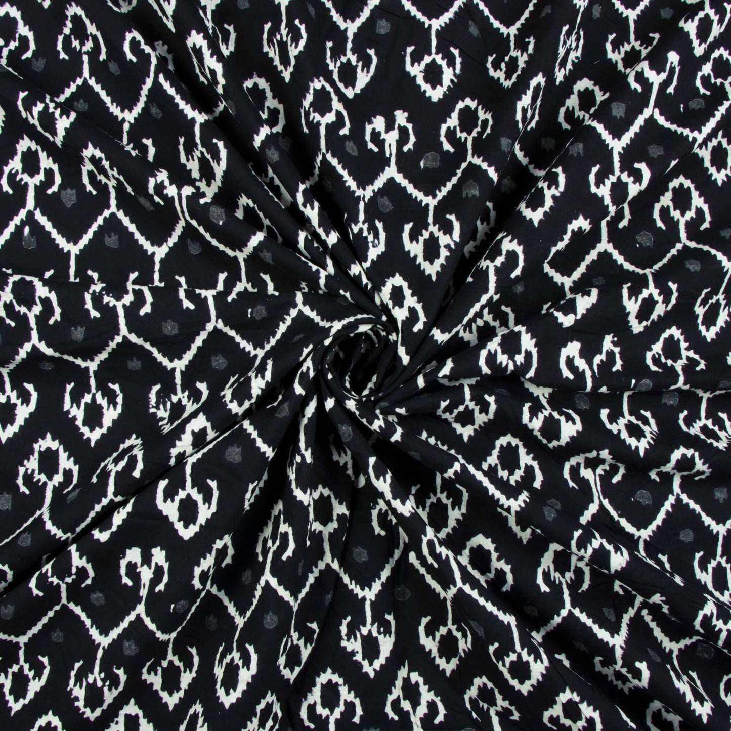 (Cut Piece 0.7 Mtr) Monochrome Ikat Pattern Handblock Cotton Fabric