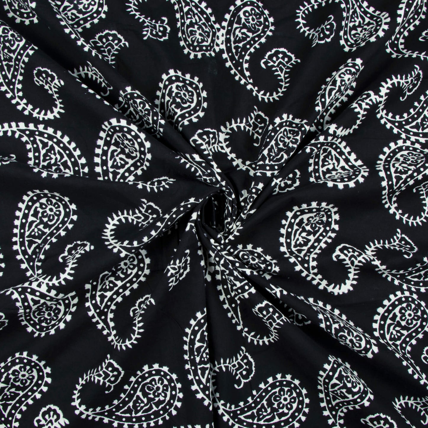 Monochrome Paisley Pattern Handblock Cotton Fabric