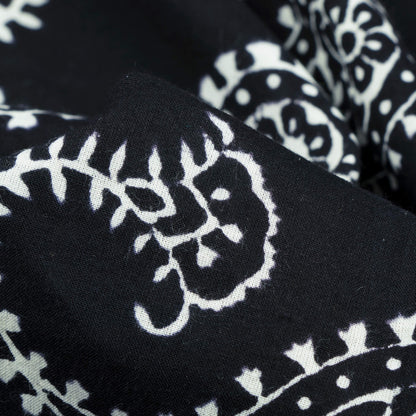 Monochrome Paisley Pattern Handblock Cotton Fabric