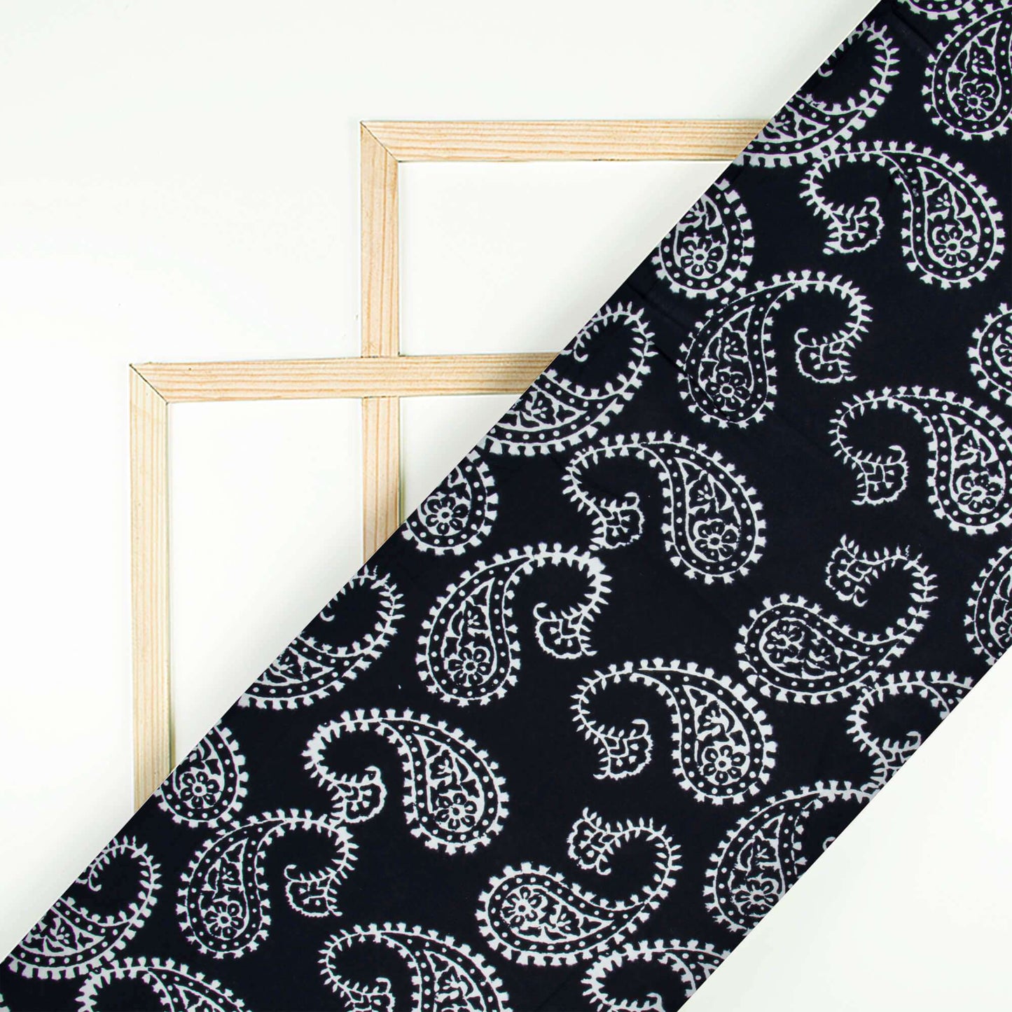 Monochrome Paisley Pattern Handblock Cotton Fabric