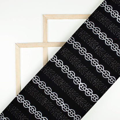 Monochrome Stripes Pattern Handblock Cotton Fabric