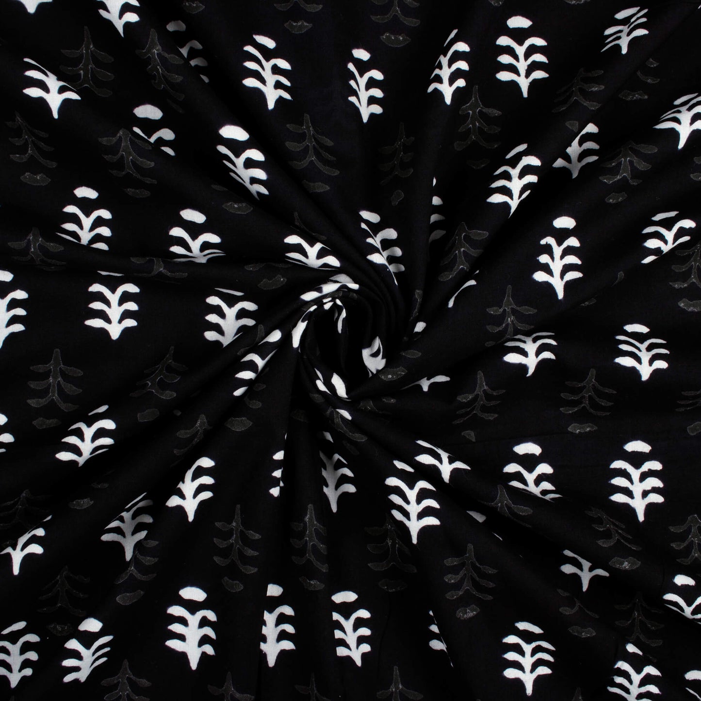 Monochrome Booti Pattern Handblock Cotton Fabric