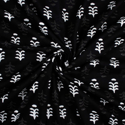 Monochrome Booti Pattern Handblock Cotton Fabric