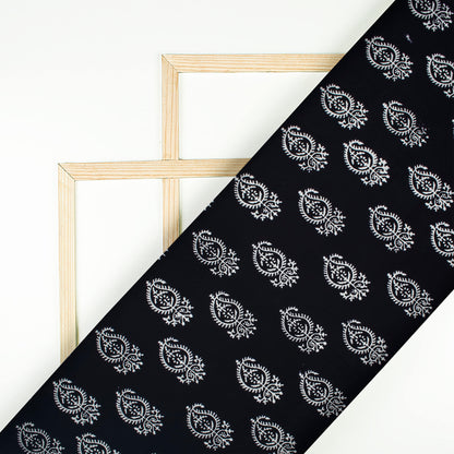 Monochrome Paisely Pattern Handblock Cotton Fabric