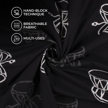 Monochrome Quirky Pattern Handblock Cotton Fabric