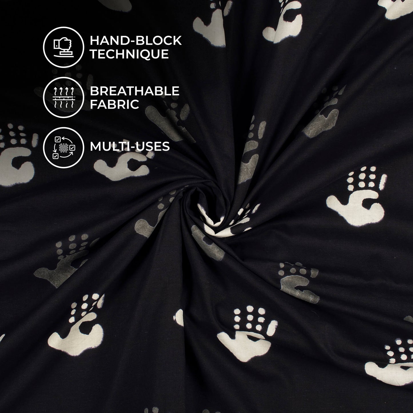 Monochrome Quirky Pattern Handblock Cotton Fabric