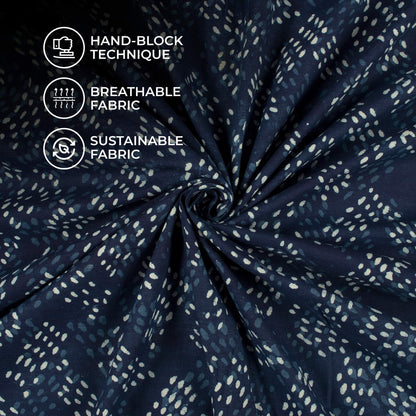 Indigo Abstract Pattern Natural Dye Handblock Cotton Fabric
