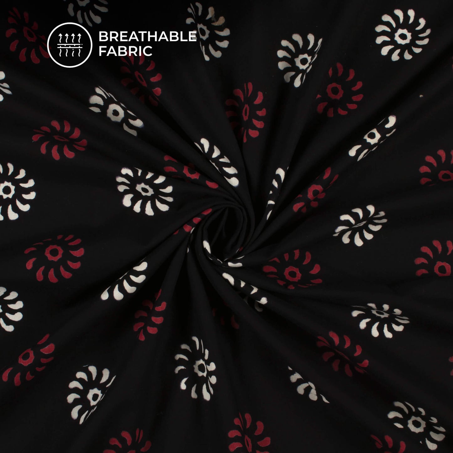 Monochrome Floral Pattern Handblock Cotton Fabric