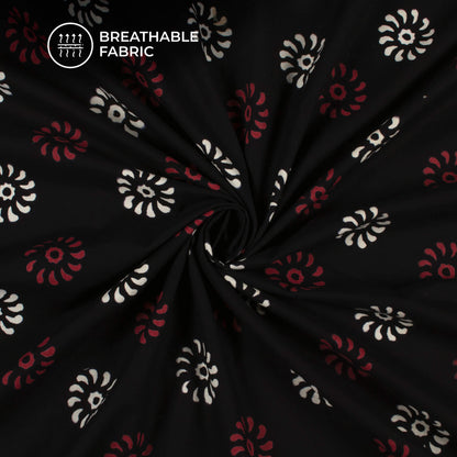 Monochrome Floral Pattern Handblock Cotton Fabric