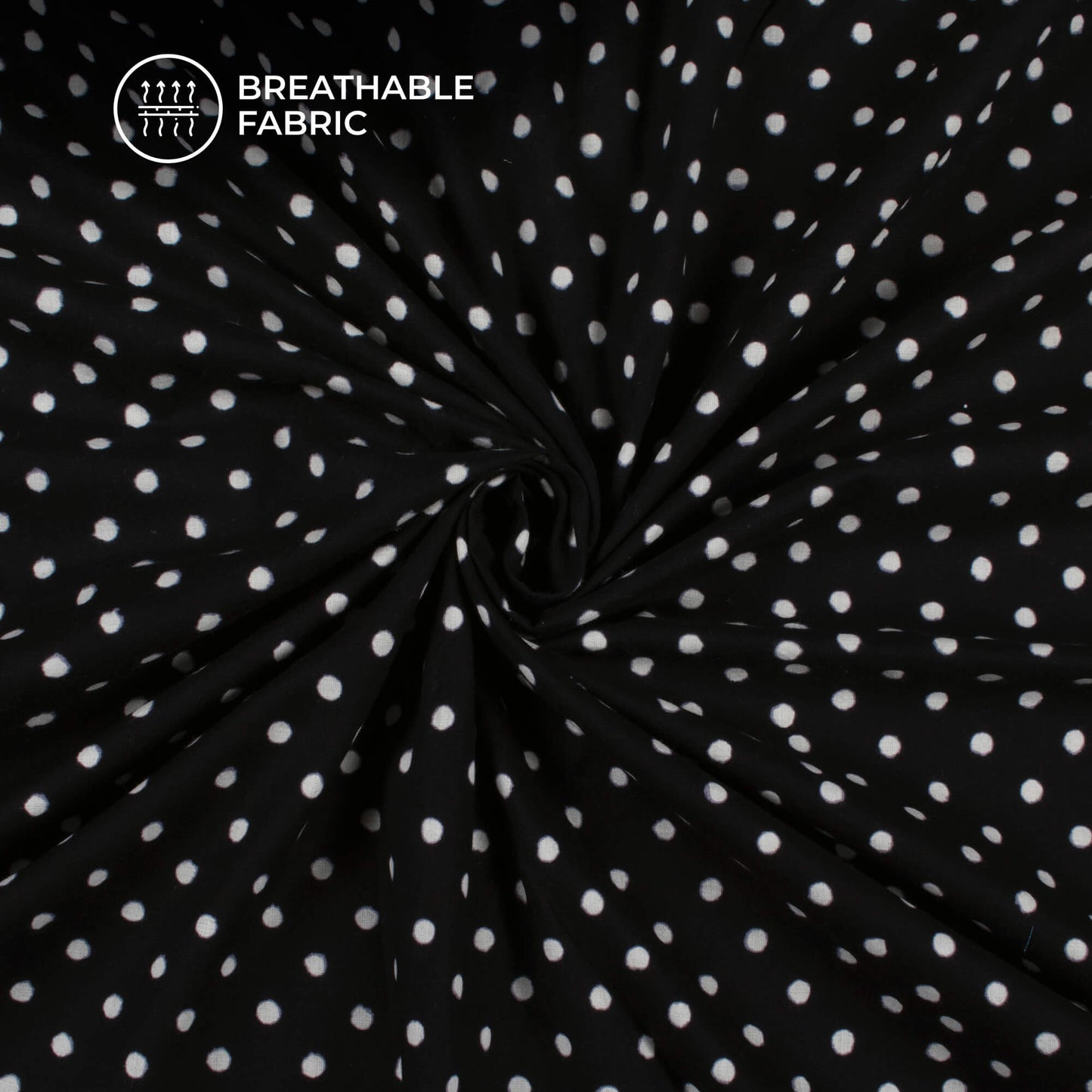 Monochrome Polka Dots Pattern Handblock Cotton Fabric