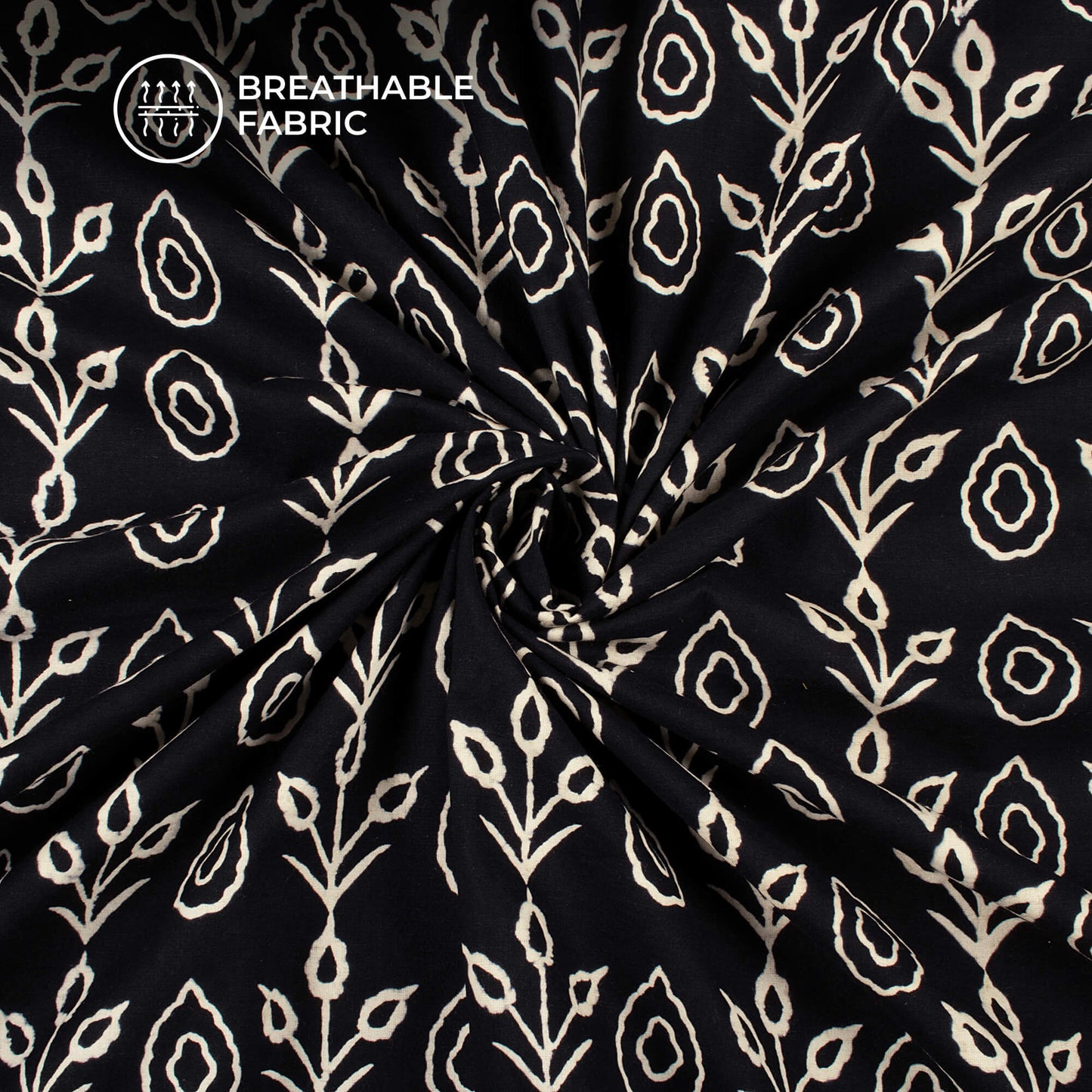 Monochrome Floral Pattern Handblock Cotton Fabric