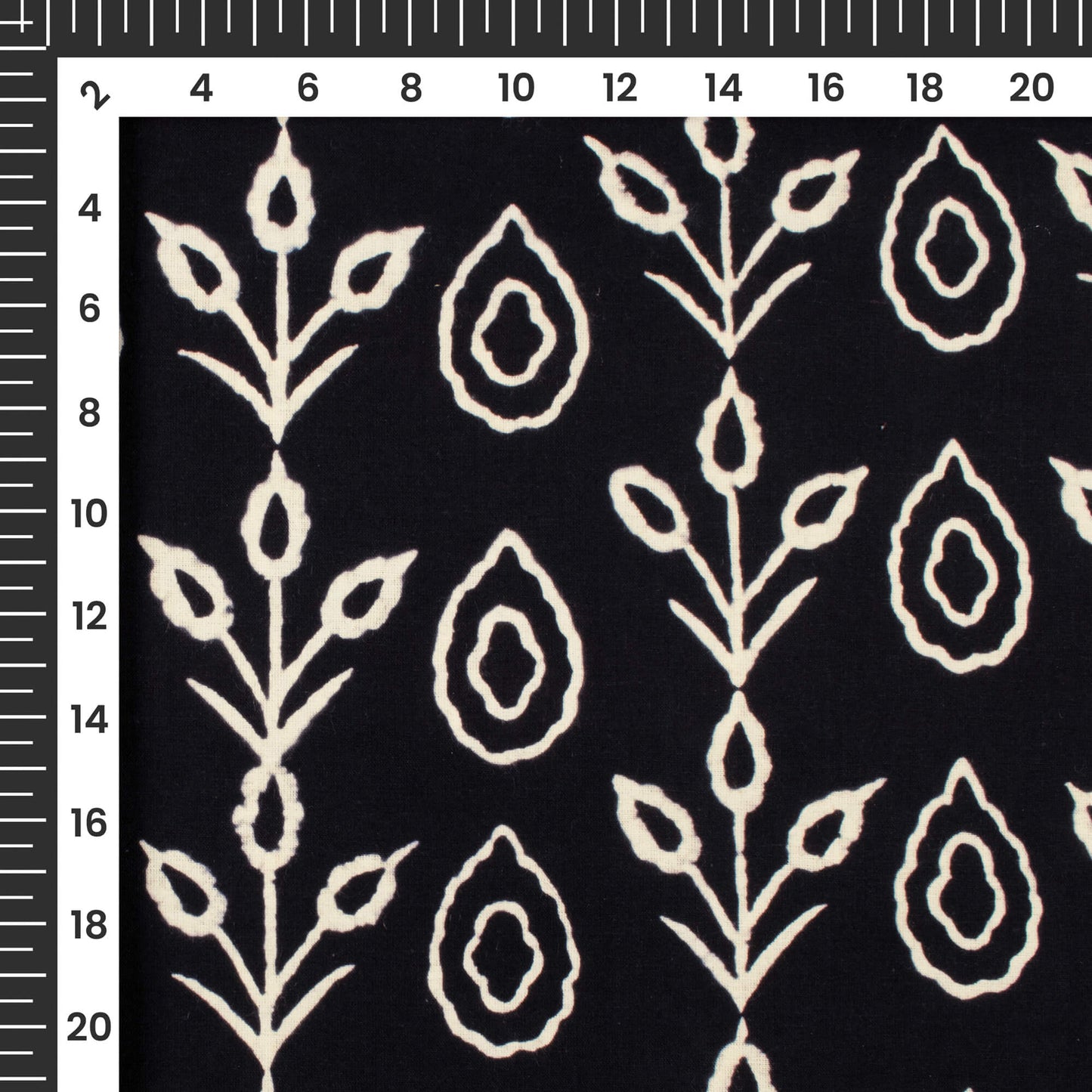 Monochrome Floral Pattern Handblock Cotton Fabric