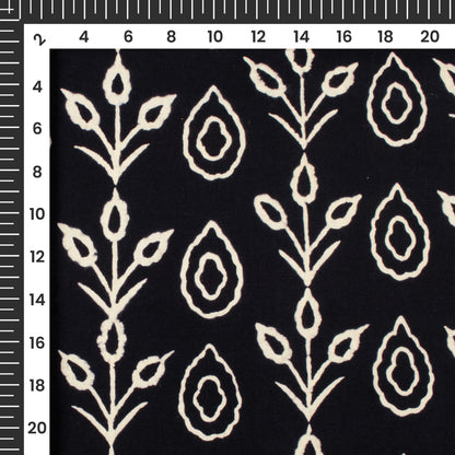 Monochrome Floral Pattern Handblock Cotton Fabric