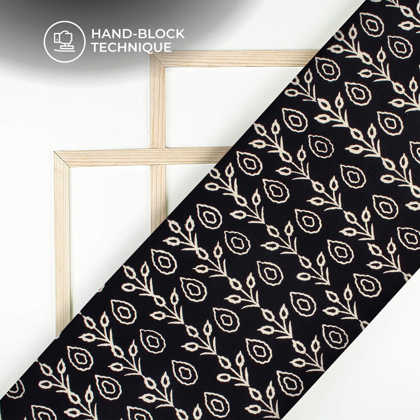 Monochrome Floral Pattern Handblock Cotton Fabric