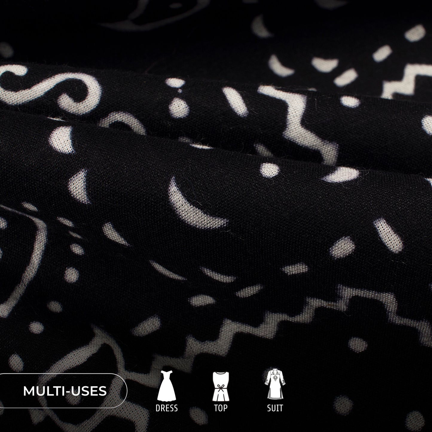 Monochrome Quirky Pattern Handblock Cotton Fabric