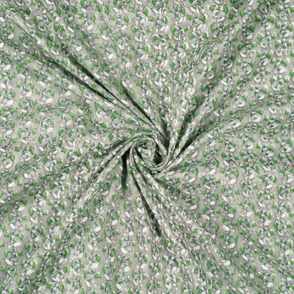 Grey And Pear Green Floral Pattern Handblock Cotton Mulmul Fabric