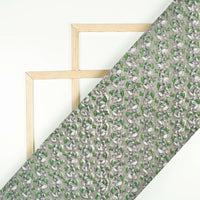 Grey And Pear Green Floral Pattern Handblock Cotton Mulmul Fabric - Fabcurate