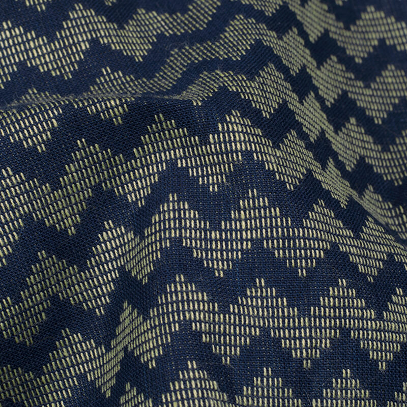 Navy Blue And Beige Chevron Pattern Woven Handloom Cotton Fabric - Fabcurate
