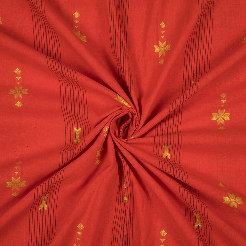 Red And Yellow Dobby Handloom Cotton Fabric - Fabcurate