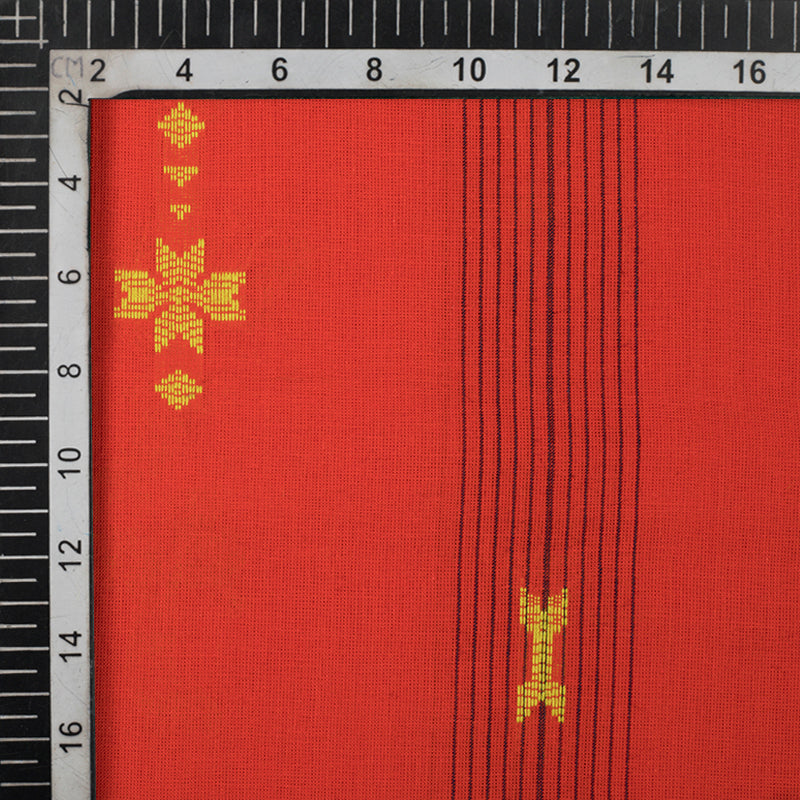 Red And Yellow Dobby Handloom Cotton Fabric - Fabcurate