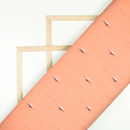 Salmon Orange And Black Leaf Pattern Jamdani Handloom Cotton Slub Fabric