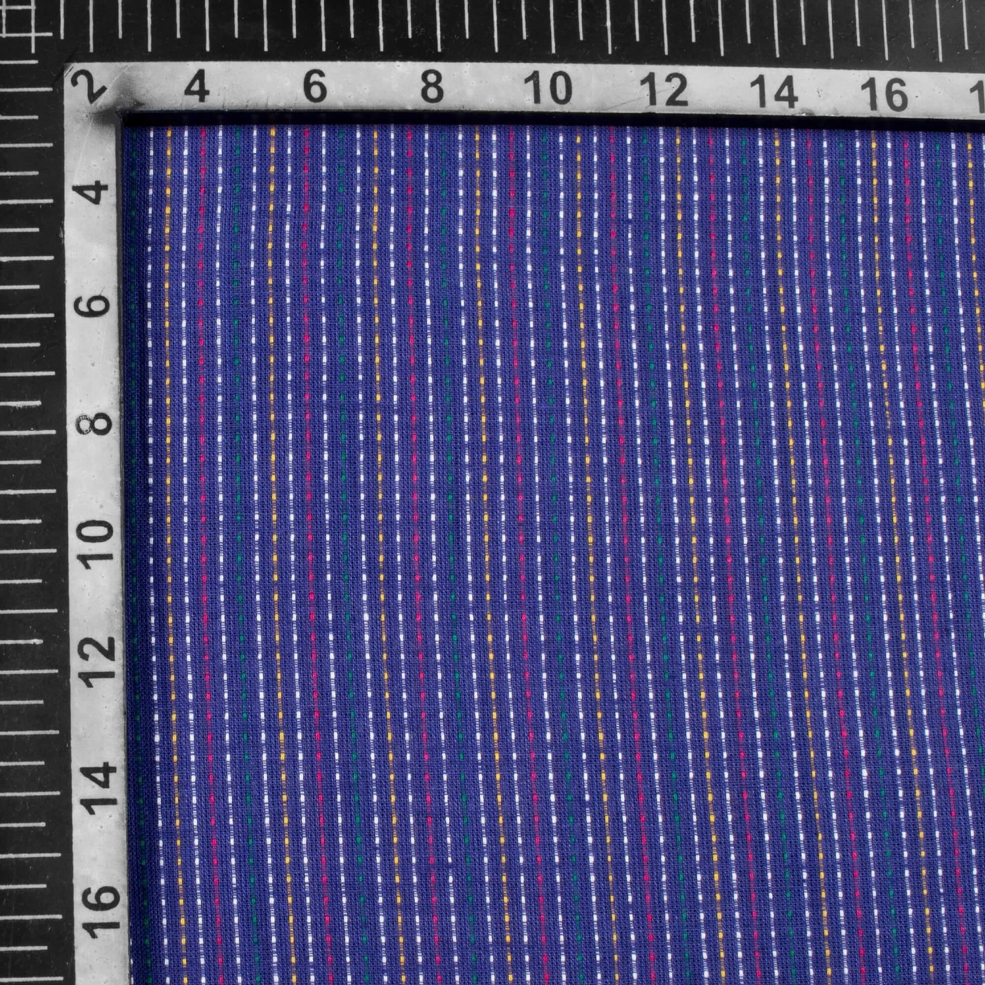 Navy Blue Stripes Kantha Pattern Handloom Cotton Fabric - Fabcurate