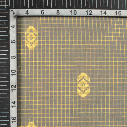 Fossil Grey And Mellow Yellow Checks Pattern Jamdani Handloom Cotton Fabric