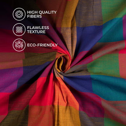 Multi-Color Checks Pattern Woven Handloom Cotton Slub Fabric