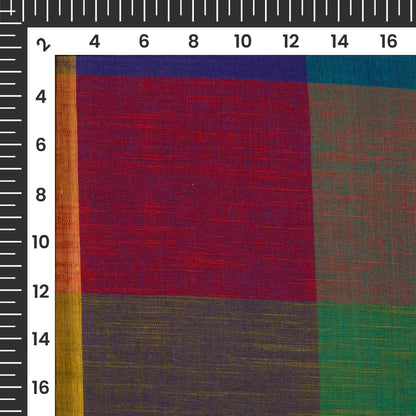 Multi-Color Checks Pattern Woven Handloom Cotton Slub Fabric